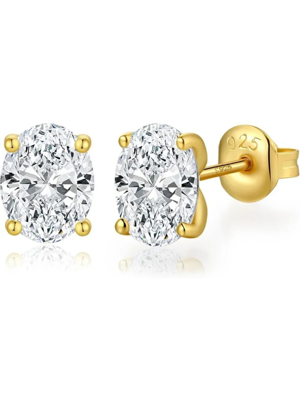 925 Sterling Silver Cubic Zirconia Stud Earrings - Heart, Oval, Trillion